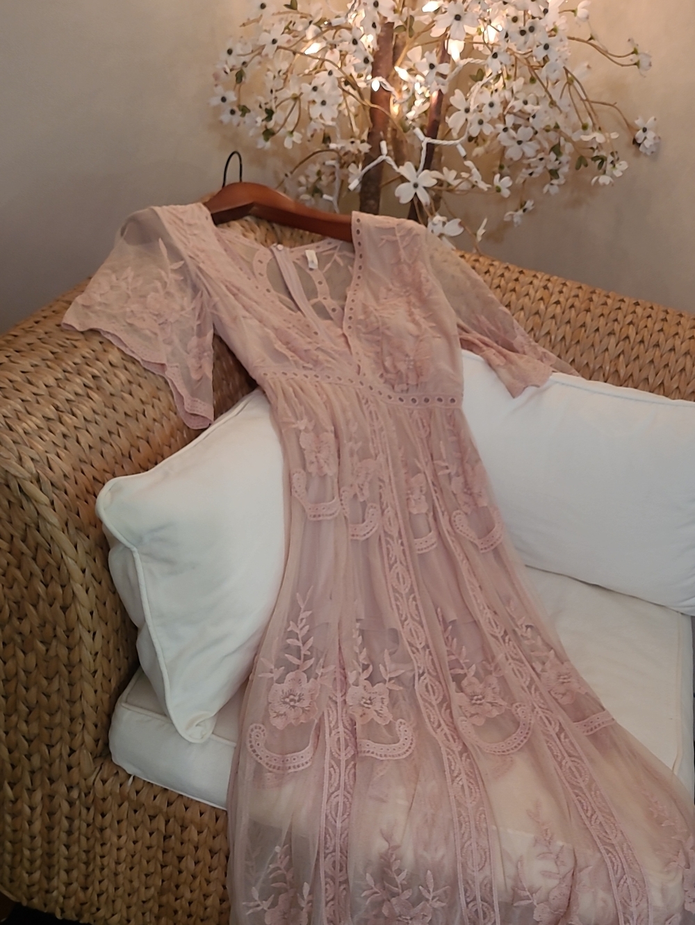 Wishlist Sheer Lace Maxi Dress - Blush Pink - Picture 3 of 6